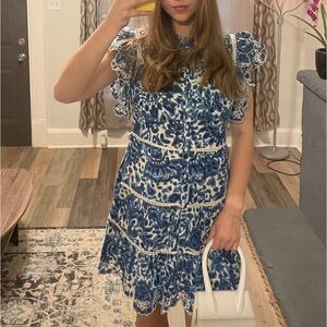 House of Harlow Button Up Blue Floral Eyelet Ruffle Dress
